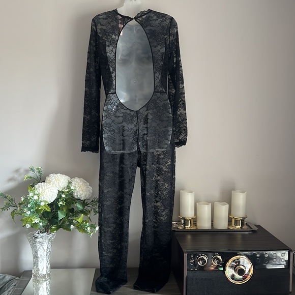 Victoria’s Secret stretch lace long sleeve open back jumpsuit bodysuit catsuit - Picture 9 of 14